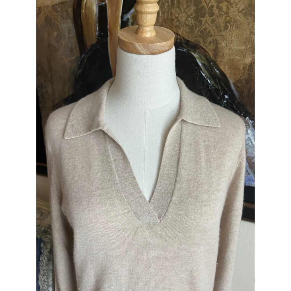 Women's Kinross Cashmere Beige V-Neck Sweater L